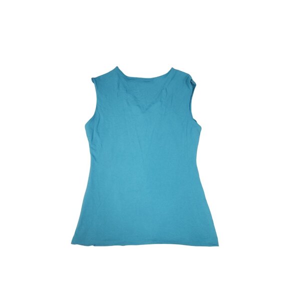 White House Black Market Sleeveless Blue Womens M Top V-Neck w/ Metal Trim - Picture 9 of 10